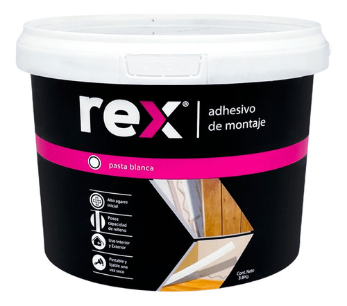 Adhesivo Montaje Pintable Blanco Rex 3.8 Kg