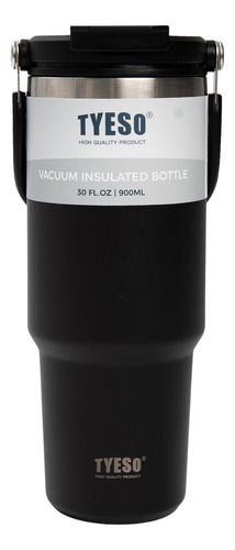 Vaso Térmico Tyeso Acero Inoxidable Roam 887ml Anti Derrames Negro Lisa
