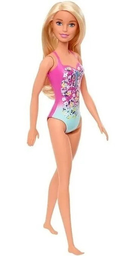 Imagem 1 de 7 de Boneca Barbie Praia Loira Maiô Rosa Com Azul Ghw37 - Mattel