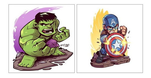 Imagem 1 de 2 de Kit Chibi Heróis Minimalista Hulk E Capitão America