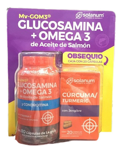 Glucosamina + Omega 3 (80 Caps) + Curcuma (20 Caps) Solanum