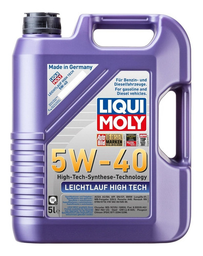 Óleo Premium Liqui Moly Leichtlauf High Tech 5w40 5 Litros