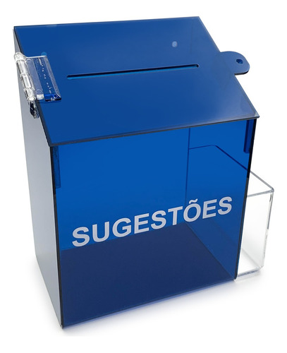 Caixa De Sugestão Acrílico Azul Com Transparência 20cm 2mm 