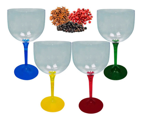 Kit 4 Taças Base Colorida Para Gin 550 Ml Poliestireno Bar Cor Incolor