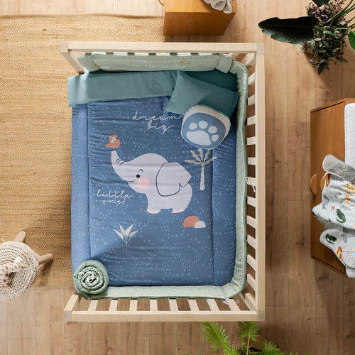 Juego Edredón Baby Safari Para Cama Cuna Corral Vianney Azul/verde Sublimado