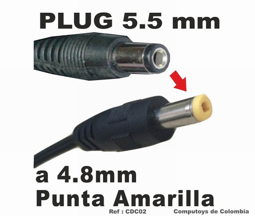 5.5mm X 2.1mm a 4.0mm X 1.7mm Cable Adaptador de Alimentación DC-Punta Amarilla