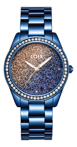 Reloj Loix Mujer L1215-4 Azul, Tablero Azul Con Oro Rosa