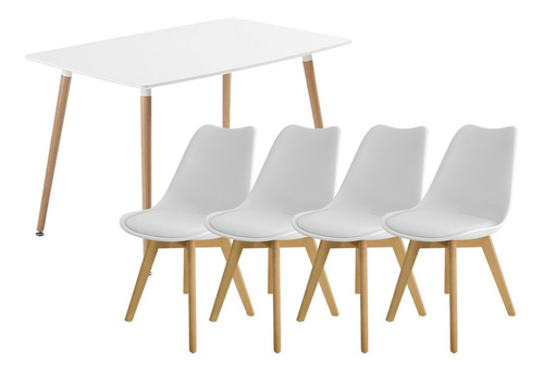 Juego Comedor Mesa Rectangular 140 Eames +4 Sillas Tulip Cuo