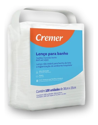 Lenço De Banho E Higiene Cremer 30x35 (3 Pacote Com 100 Uni) Cor Branco Lisa