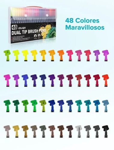 Imagen 7 de 7 de Plumones Punta Pincel 48 Colores Marcadores Punta Pincel