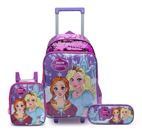 Kit Mochila Infantil De Rodinhas Estojo Lancheira Escolar