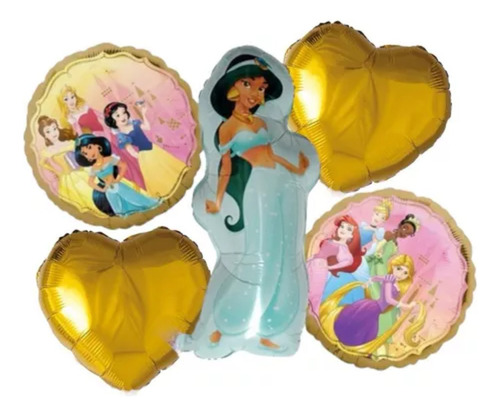 Set 5 Globos Princesa Jazmin Aladin Decoración Fiesta Jazmin Agua Jazmín