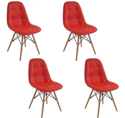 4 Cadeiras Eiffel Estofada Botone Em Courino - 12x Cor do assento Vermelho