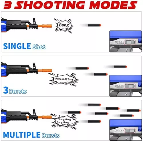 Pistola de juguete para dardos Nerf, lanzadores automáticos de  juguete de espuma y pistolas con 3 modos de ráfaga, armas de juguete  personalizadas para niños, incluye 100 dardos de espuma, juguetes