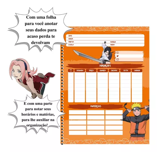 Caderno Otaku Escola Espiral Grande 10 Matéria Naruto Minato