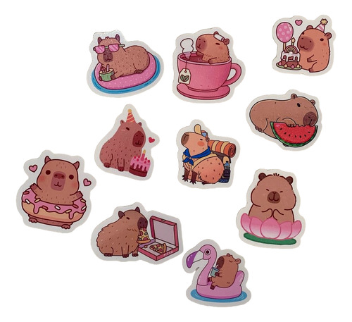 Stickers Para Termo Capibara Carpinchos Vinilo N°2 Pack X10