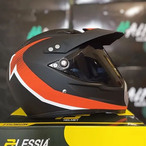 Casco Negro Para Moto Rojo Cross Doble Proposito Dm Fz Ktm