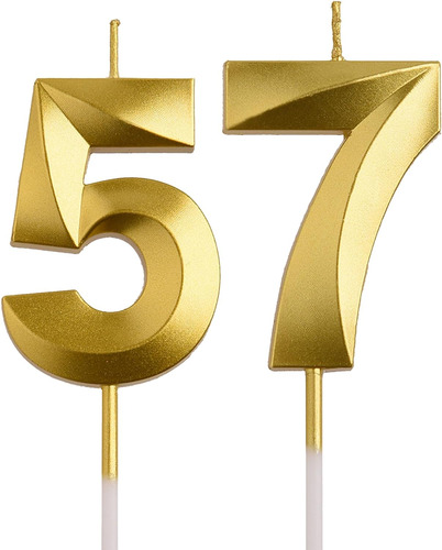 Velas De Cumpleaños Número 57 Y 75, Velas Doradas De Cumplea