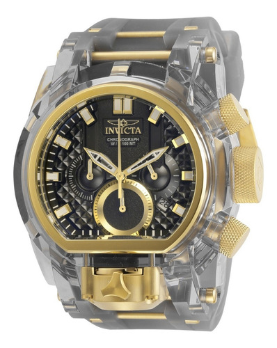 Pulseira de relógio masculina Invicta Inv29999 Bolt Quartz Cor: cinza, moldura, ouro escuro, cor de fundo, preto