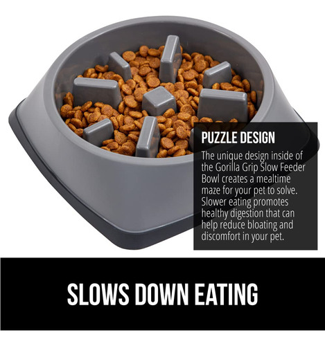Cuenco Para Perros Slow Feeder Gorilla Grip, 4 Tazas, Gris,
