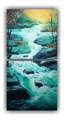 40x20cm Cuadro Abstract Flow Of A Tranquil River Flores