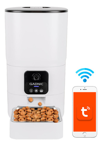 Gadnic dispenser automatico comedero con cámara manejo App wifi color blanco