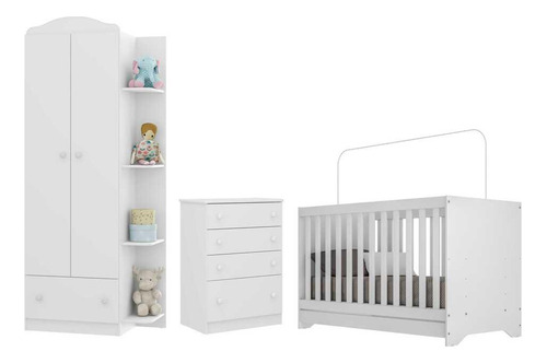 Quarto Infantil C/ Berço 3x1 Colchão Multimóveis Fg3034 Bco