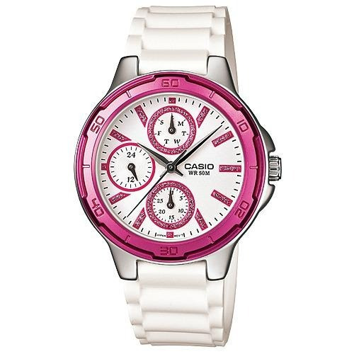Reloj Mujer Casio Ltp-1326-4a1 Blanco Rosa Caucho