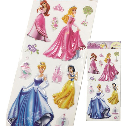 Plancha Stickers Para Pared 3d Disney Princesas Oficial