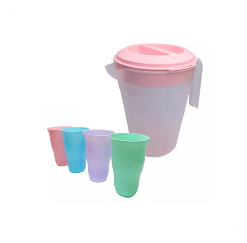 Set Jarra + 4 Vaso Plástico Jugo 2 Litro Cocina Microcentro