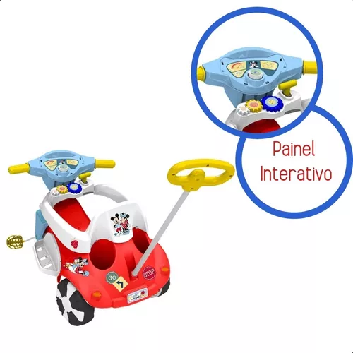 Triciclo Infantil Motoca Mickey com Empurrador e Proteção Xalingo