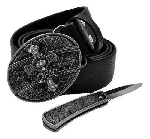 Cinturón casual de cuero con cuchillo oculto en la hebilla, color Little Cross, talla G