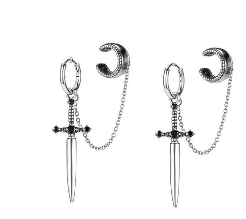 Aros De Espada Doble Ajuste Punk Hombre Mujer Earing Moda 