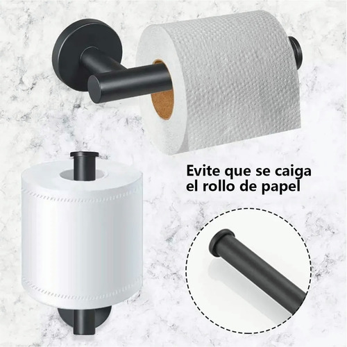 Imagen 6 de 9 de Set De 6 Accesorios De Baño Acero Inoxidable Negro Y Plata