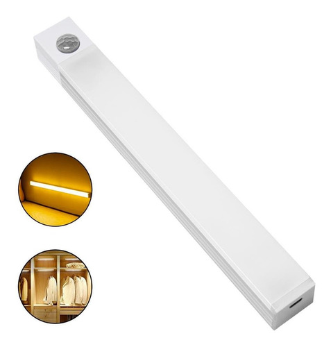 Luminária Led Sensor Presença Armário Recarregável 30cm 3w Cor Branco Quente 5V