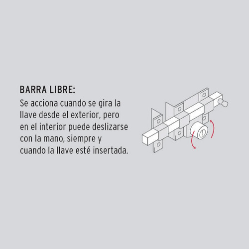 Cerradura Barra Libre Derecha Deslizable Laton Llave 43517