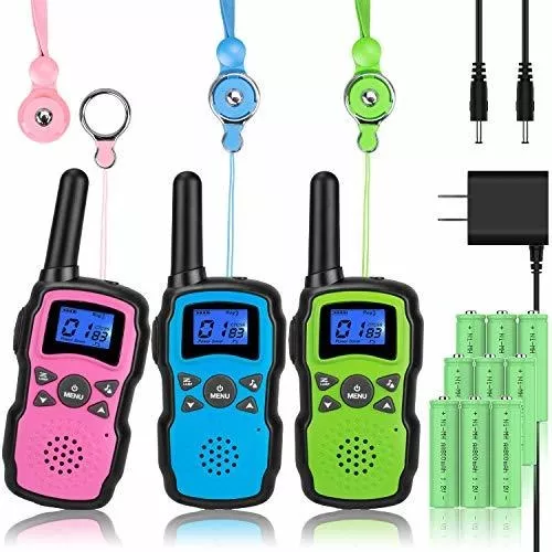 Walkie Talkies recargables para niños: paquete de 3 walkie talkies para  niños, largo alcance, 22 canales, radio de 2 vías, juguete de cumpleaños  para