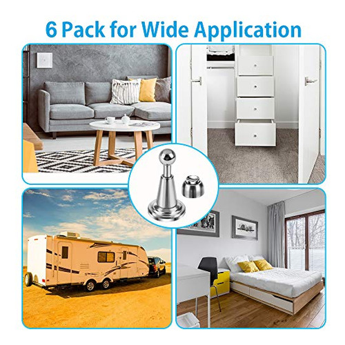 Door Stopper, 6 Pack Magnetic Door Stop, Soft-catch Mag...