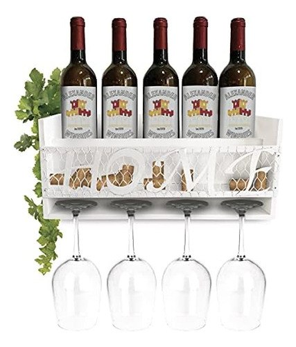 Modern White Wall Mounted Wine Rack - Wooden Wine Bottl...