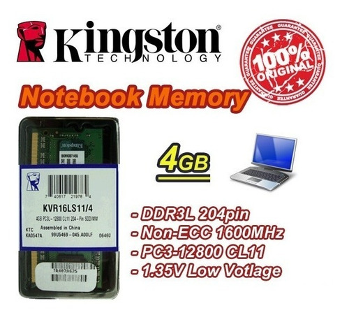 Memoria Ram Kingstong 4gb Ddr3l Pc3l-12800 1600mhz Sodimm