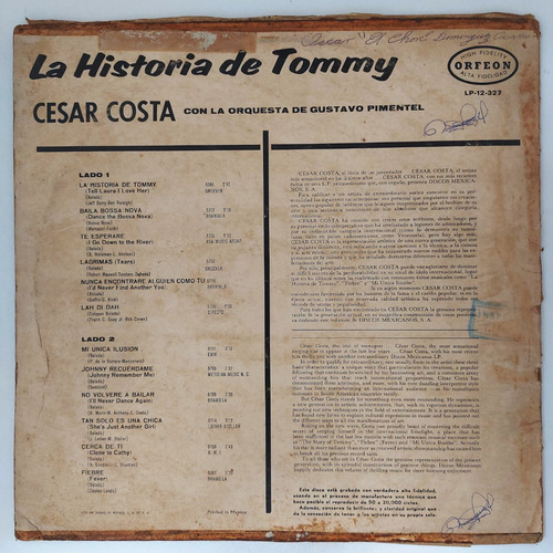 Cesar Costa - La Historia De Tommy Lp