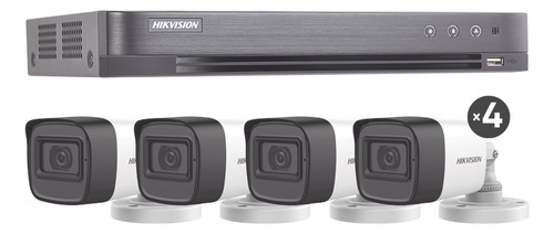 Kit 4 Camaras Hikvision 5mpx Microfono Cable Utp Disco 1tb Color Blanco