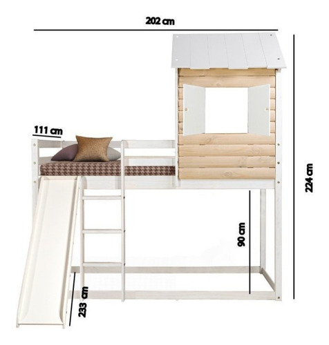 Cama Alta Infantil Club House Wood Com Escorregador Wt