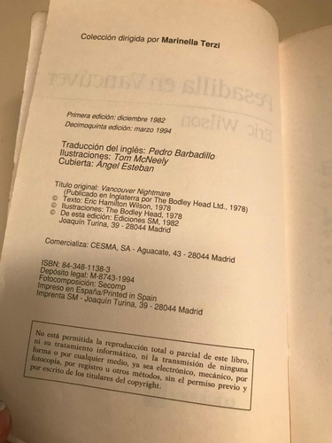 Pesadilla En Vancúver (Usado)