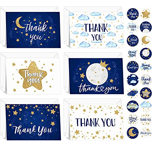 24 Blue Stars Thank You Cards With Envelopes And Sticke...