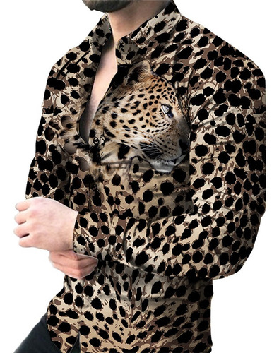 Camisa De Manga Larga Con Estampado 3d De Leopardo Para Homb