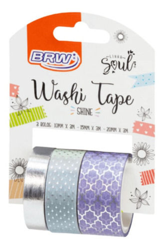 Cinta adhesiva Shine Lilac Brw Washi Tape con 3 rollos
