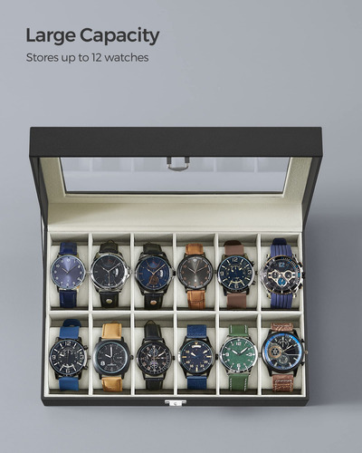 Watch Box Songmics De 12 Ranuras Con Tapa De Cristal Y Cojin