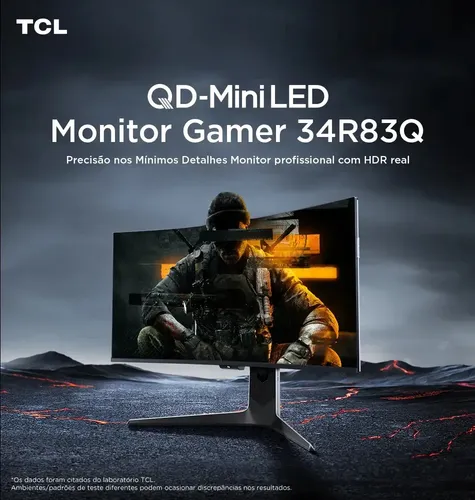 Monitor Gamer Curvo TCL 34 Polegadas QLED Mini LED WQHD R83Q 180Hz