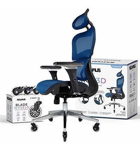 Silla Ergonomica De Oficina Lumbar Nouhaus Ergo3d Azul